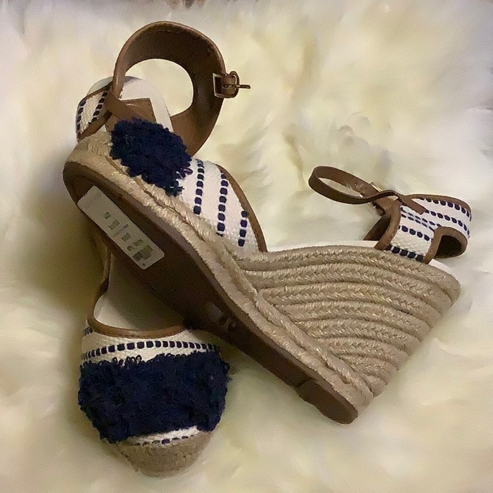 Tory Burch Navy Sea Wedge Espadrilles